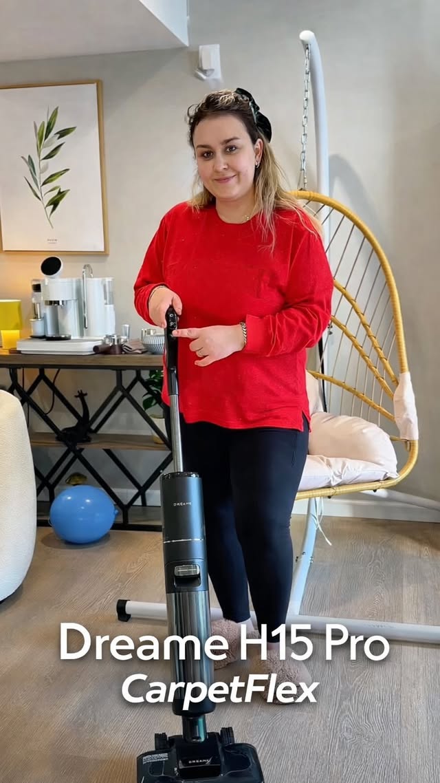 Instagram post by @qbrainusa for Dreame. Caption reads: [...] Toddler hair tumbleweeds. 🌪️ The Dreame H15....