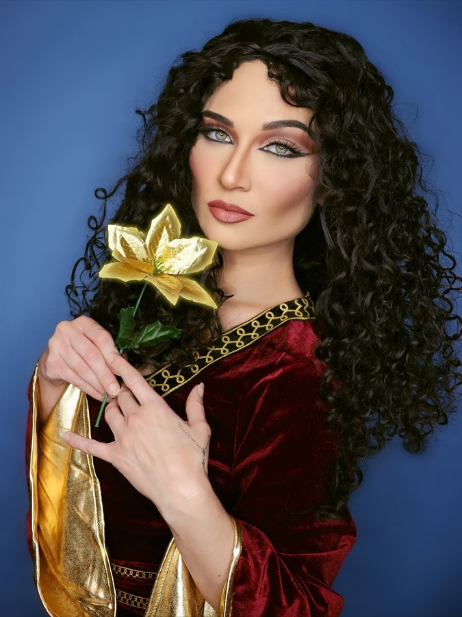 Instagram post by @risdorrego for LAWLESS Beauty. Caption reads: Disney Villains Pt.1 ~ MOTHER GOTHEL 🥀 #ristober....