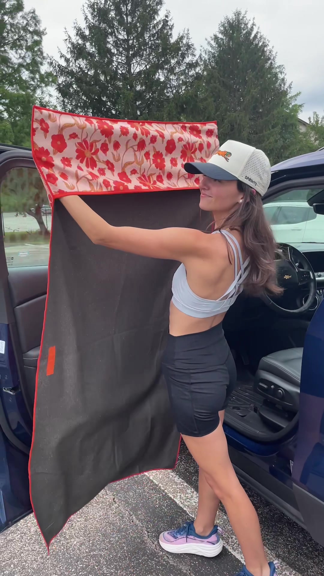 TikTok post by @crazimadi for GetSprints. Caption reads: @Sprints Running Car Seat Cover towels save your....