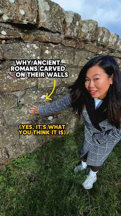 Instagram post by @dejashu for VisitEngland. Caption reads: ad Why Romans carved 🍆 on walls 😳 And… There....