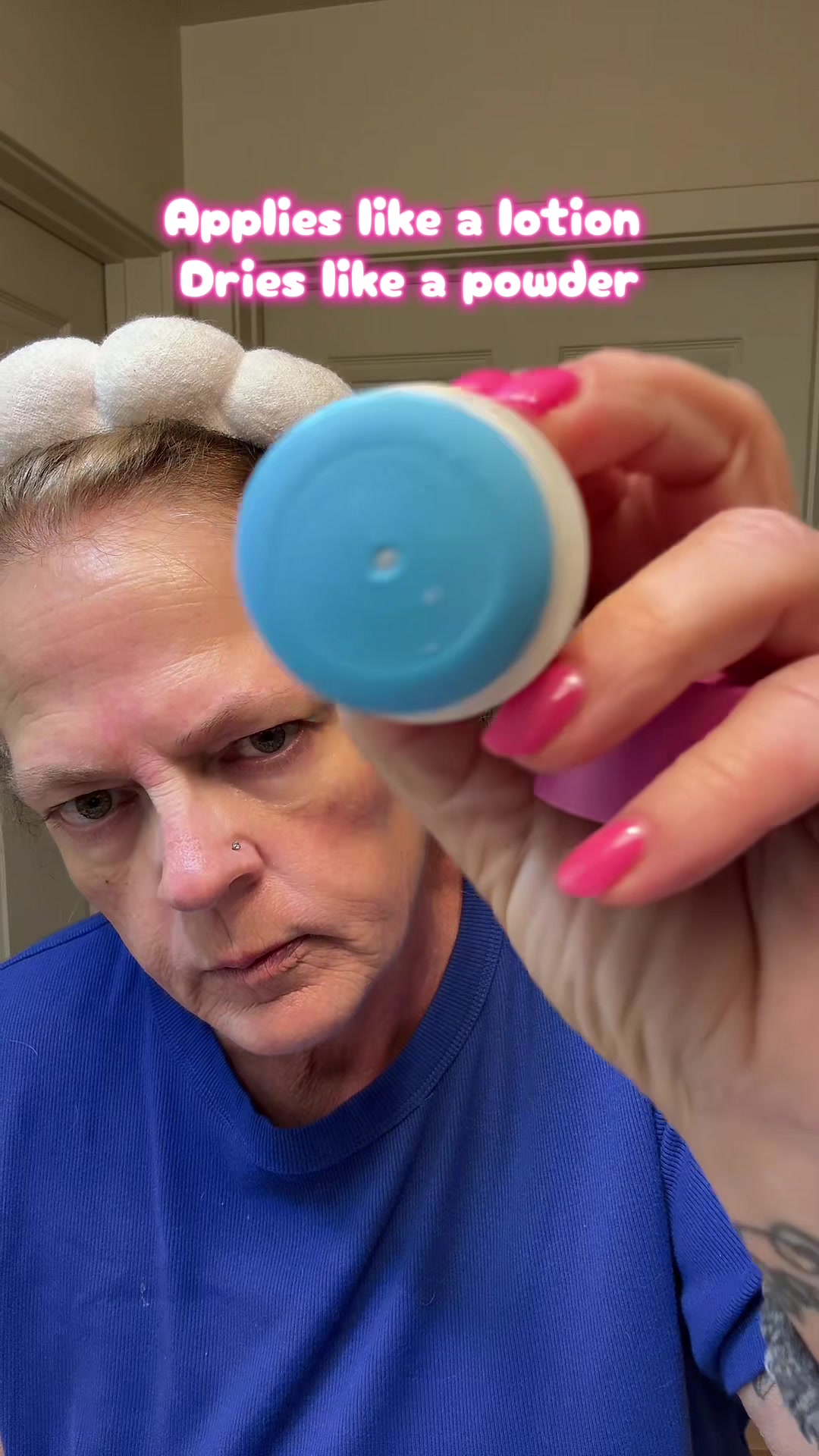 TikTok post by @carebear4870 for Megababe. Caption reads: @Megababe Magic Powder. This starts as a lotion &....