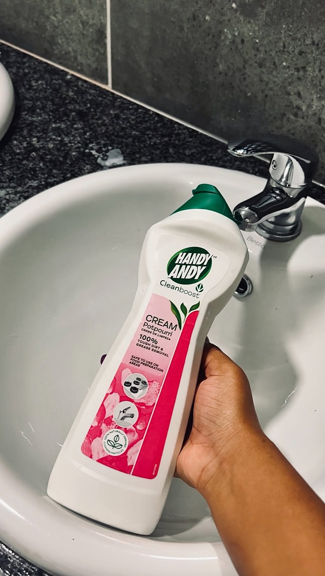 Instagram post by @_innocentiam_ for Handy Andy South Africa. Caption reads: No power? No problem. Snip, Twist & Pour—cleaning....