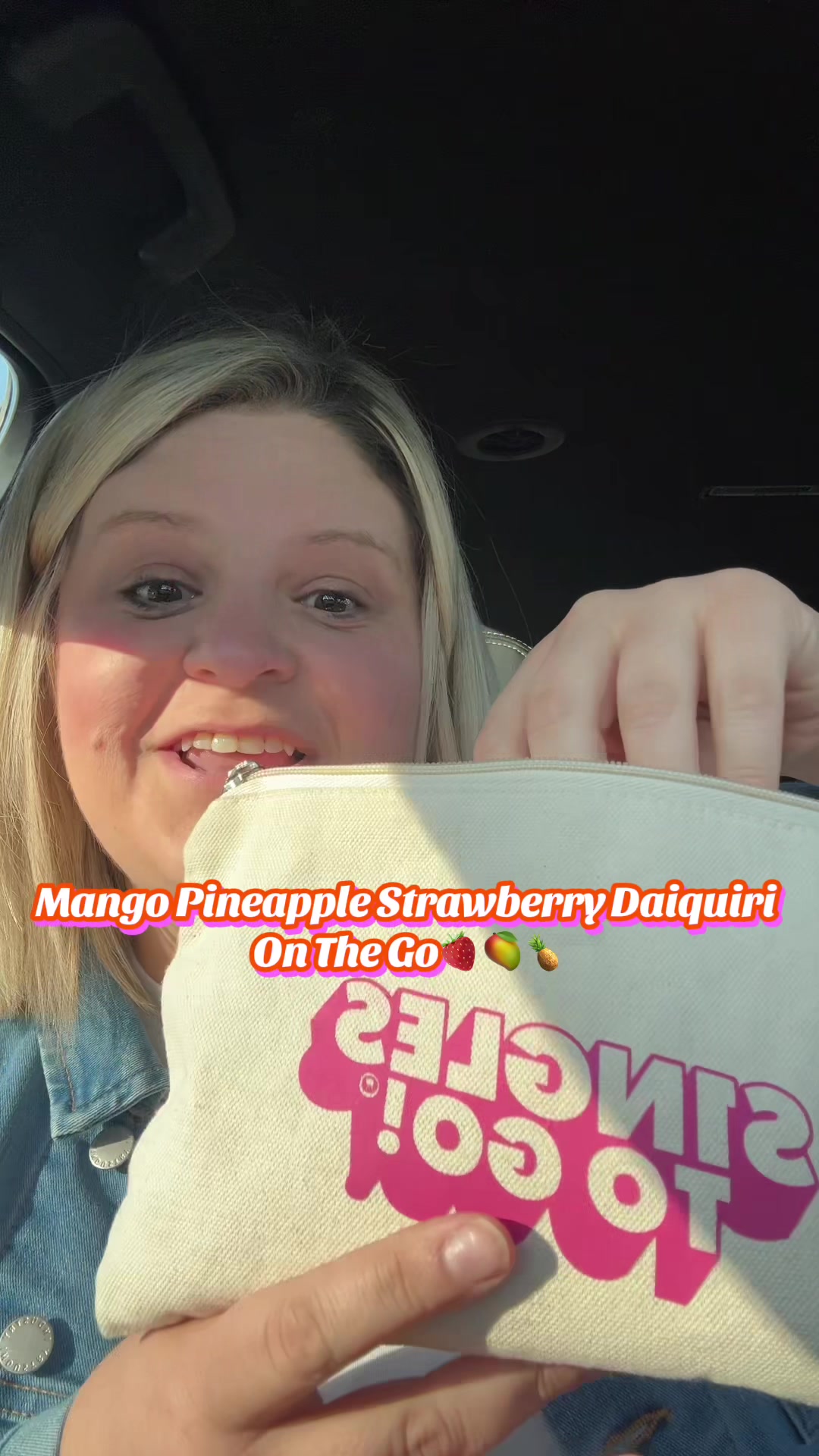TikTok post by @candice_losing_it for Singles To Go. Caption reads: [...] strawberry daiquiri on the go! #singlestogo....