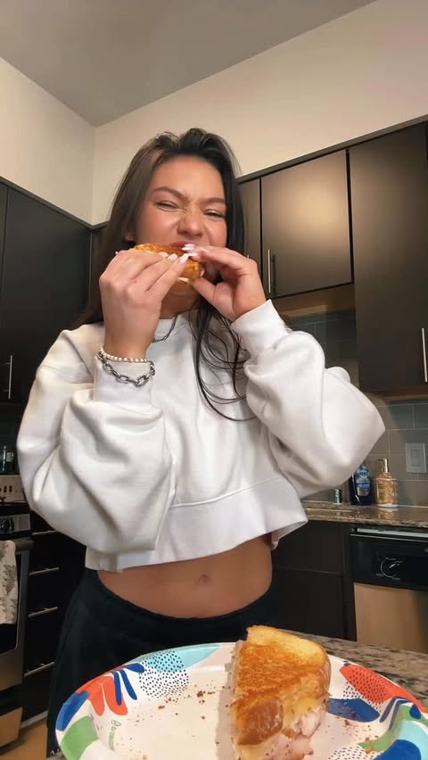 Instagram post by @krissyspaulding for Caraway Home. Caption reads: i don’t have many skills but making grilled cheese....