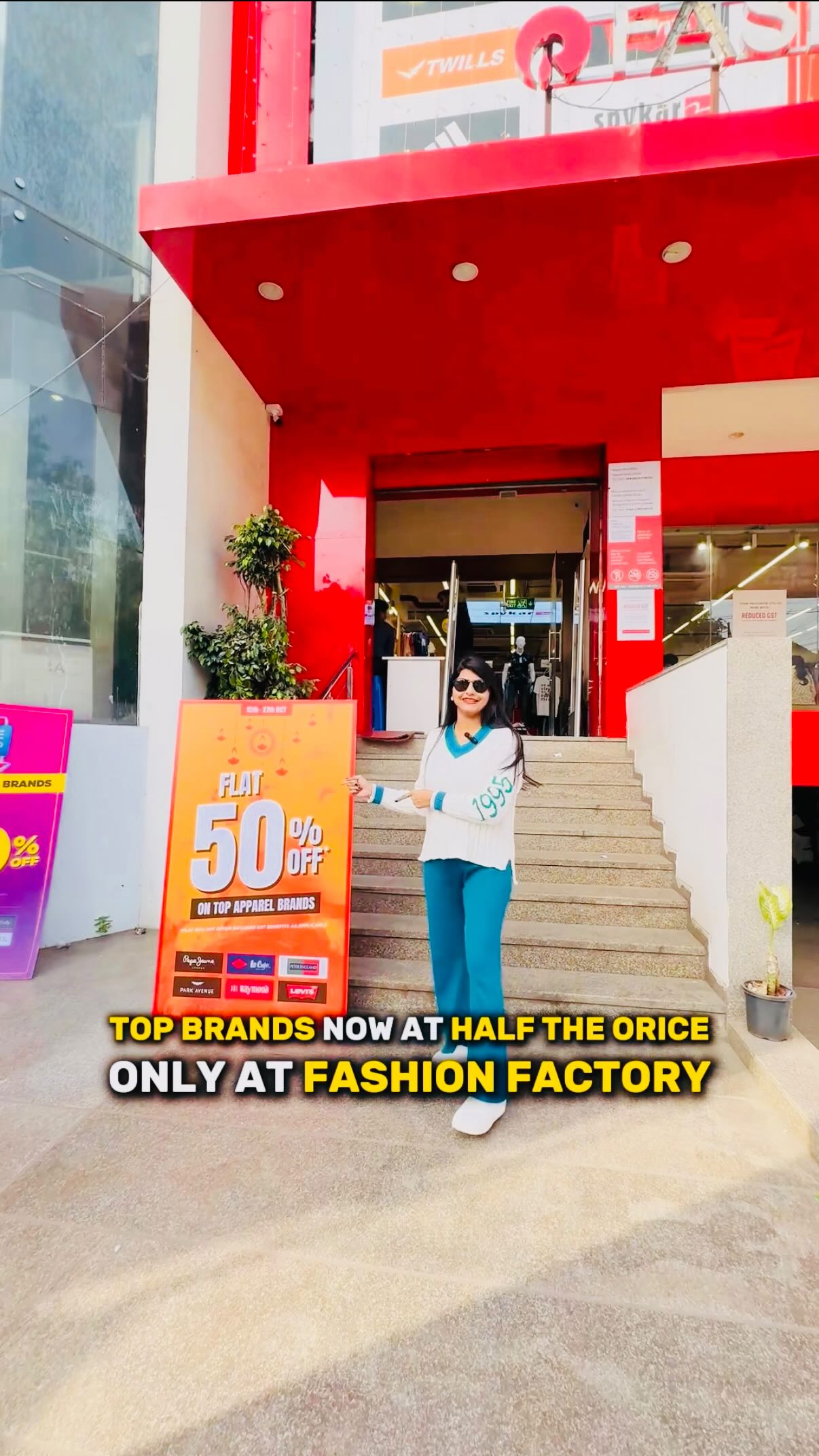 Instagram post by @dipali2810 for Fashion Factory. Caption reads: [...] on top brands — only at....
