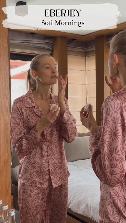 Instagram post by @vitasidorkina for Eberjey. Caption reads: Soft mornings in my @eberjey x @iliabeauty PJs 🤍....