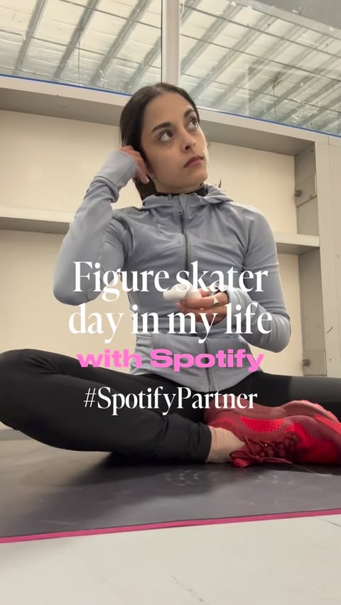Instagram post by @maddieschizas for Spotify. Caption reads: [...] a day in my life as a figure skater w/....
