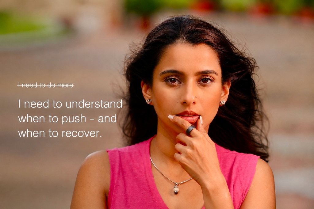 Instagram post by @pranitaa_pandit for Oura. Caption reads: [...] sleep, stress, energy and recovery. Oura....