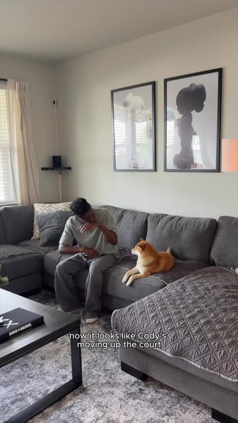 Instagram post by @cody.taurus for GREENIES. Caption reads: [...] having a game. 🏆🐕 Her daily routine?....