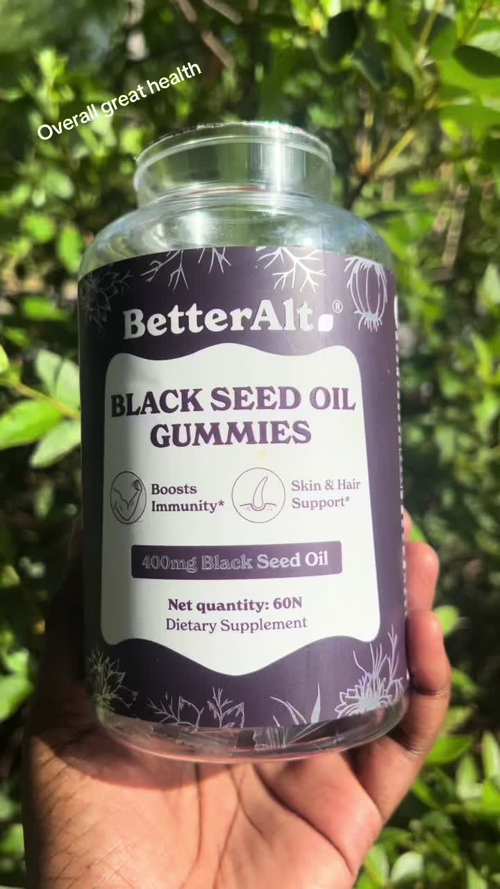 TikTok post by @jciarasreviews for Better Alt. Caption reads: Check out @Better Alt Black Seed Oil Gummies Black....