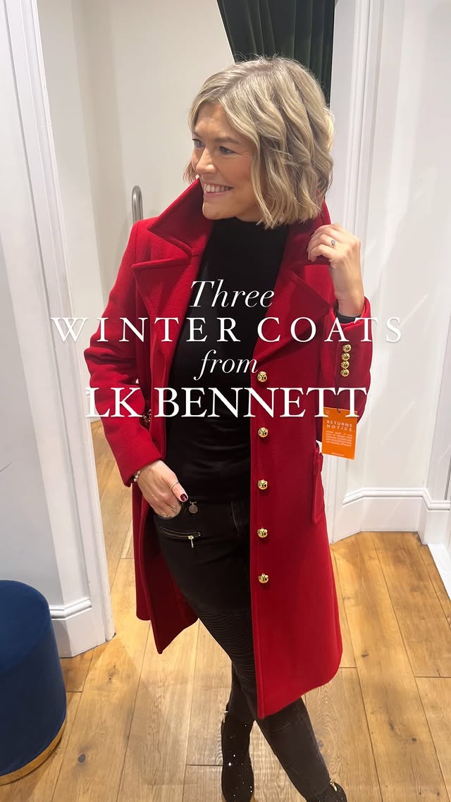 Instagram post by an influencer for LK Bennett. Caption reads: 3 Winter coats from @lkbennettlondon ❄️ Which one....