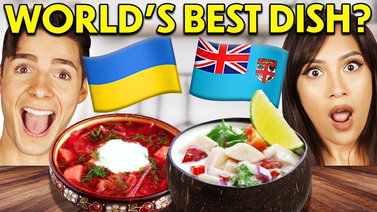 YouTube post by @PeopleVsFood for Bang Energy. Caption reads: Trying & Rating National Dishes From Around The....