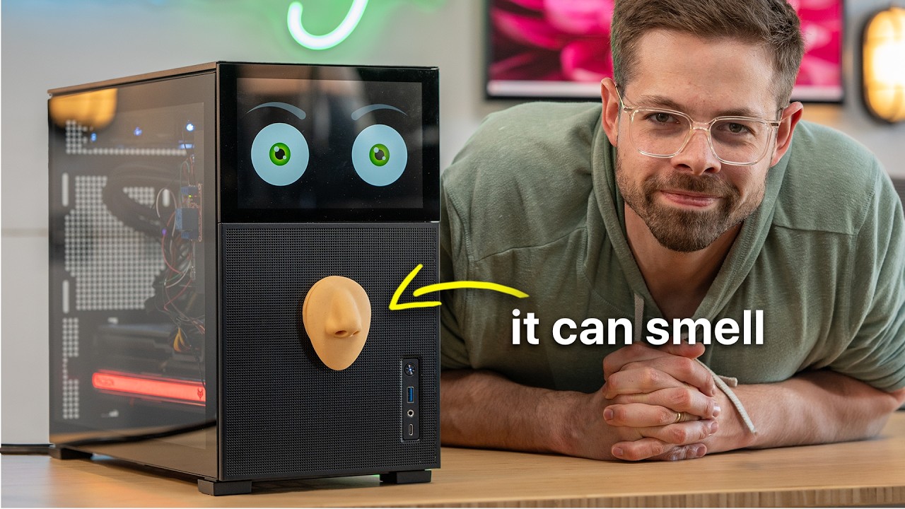 YouTube post by @BasicallyHomeless for Paperlike. Caption reads: Building a PC That Can SMELL.