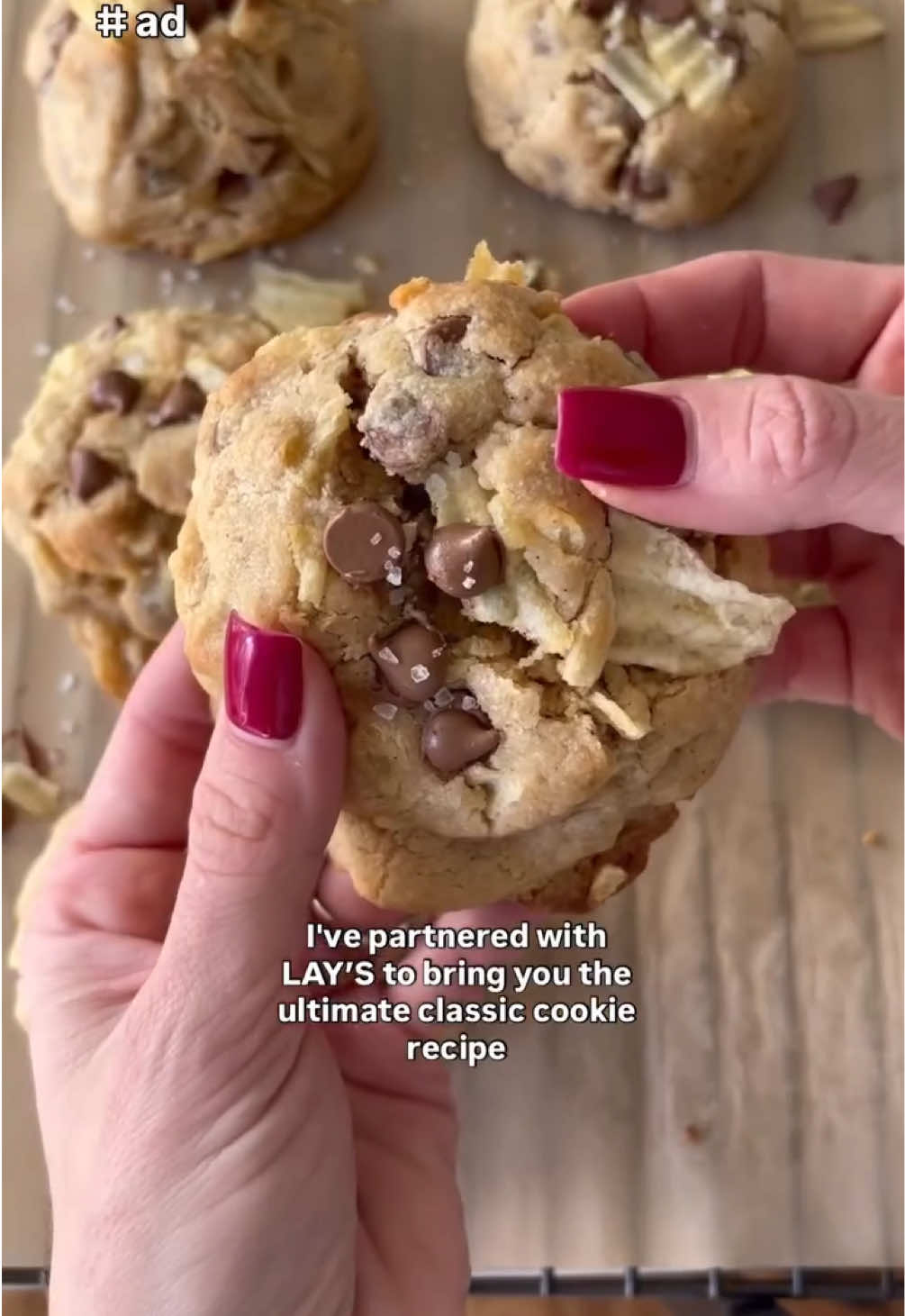 TikTok post by @abbymarie.co for Lay's. Caption reads: # ad #lays_partner LAY’S® potato chip cookies are....