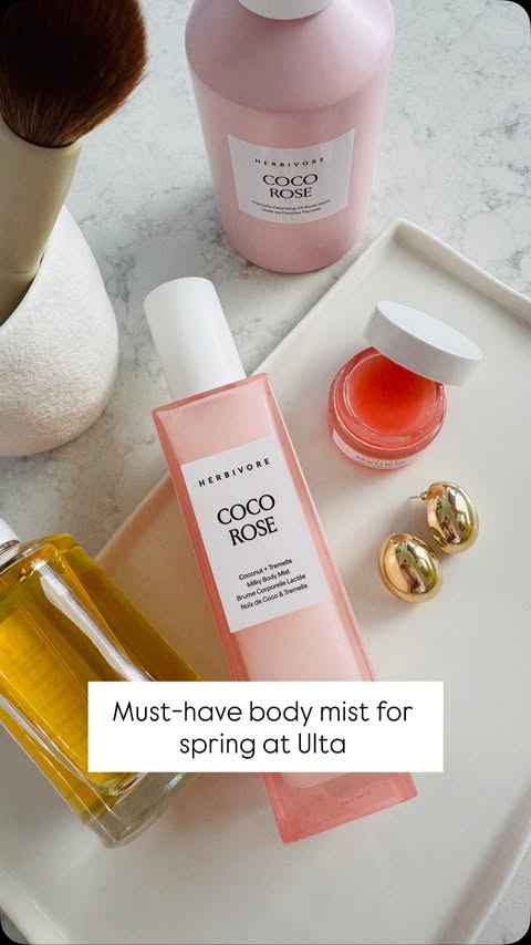 Instagram post by @therobelifeblog for Herbivore. Caption reads: [...] the COCO ROSE Milky Body Mist from....