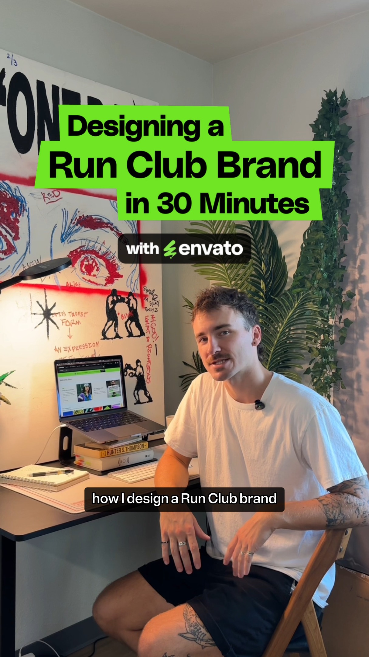 Instagram post by @_alexpillow for Envato. Caption reads: Designing a full brand in 30 minutes? Challenge....