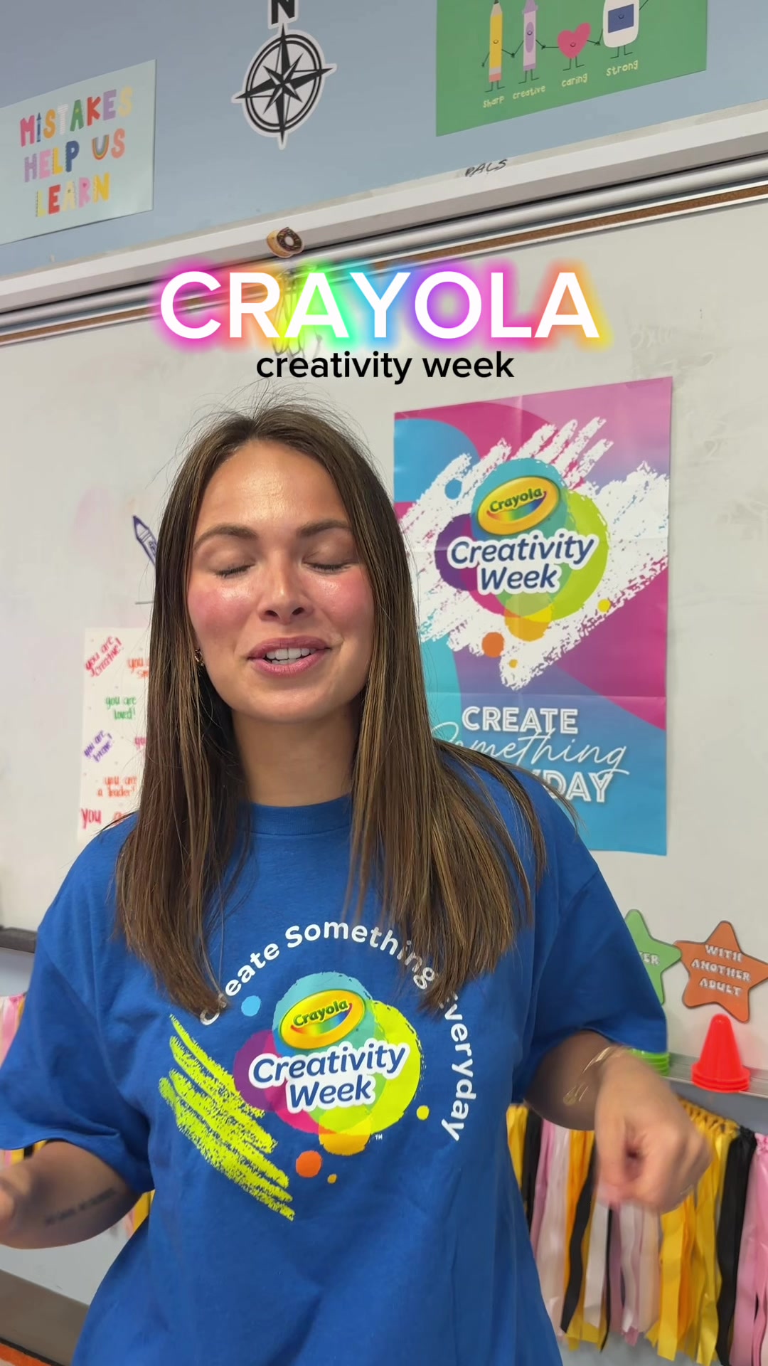 TikTok post by @myclassroomdiaries for Crayola. Caption reads: Crayola Creativity Week is HERE 🌈✨🖍️ A [...].