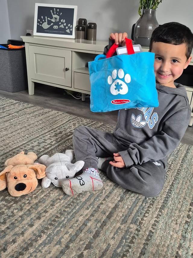 Instagram post by @masonm.2021 for Melissa & Doug. Caption reads: Dr Mason has been busy making all the animals....