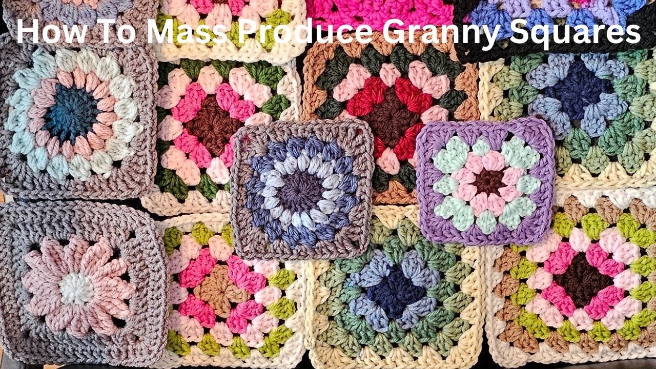 YouTube post by @tesslovesyarn for Crochet. Caption reads: Tips For Mass Producing Granny Squares To Get Your....