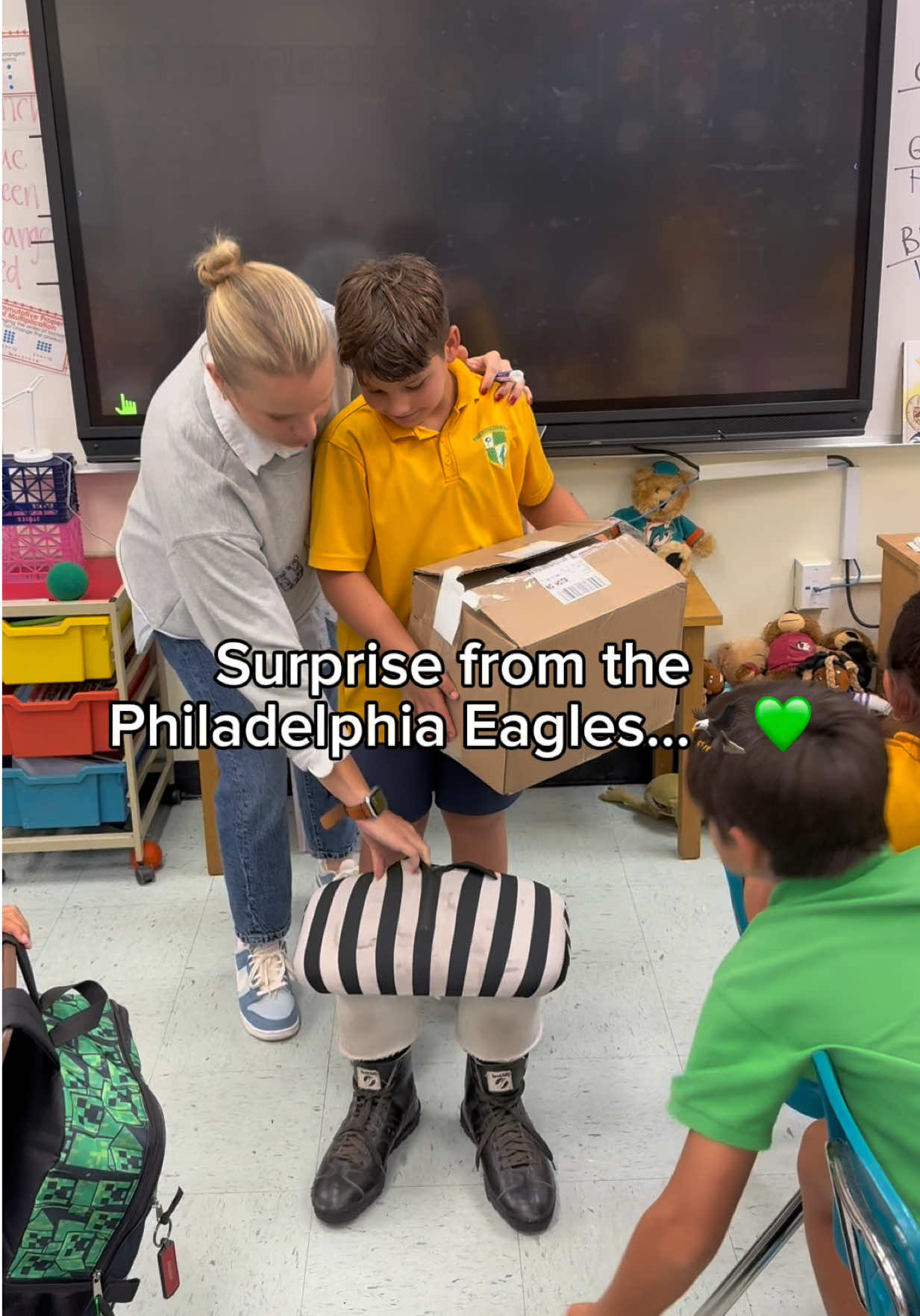 TikTok post by @maryisbananas for Philadelphia Eagles. Caption reads: FLY LUCA FLY 🦅💚 thank you ,@Philadelphia Eagles....