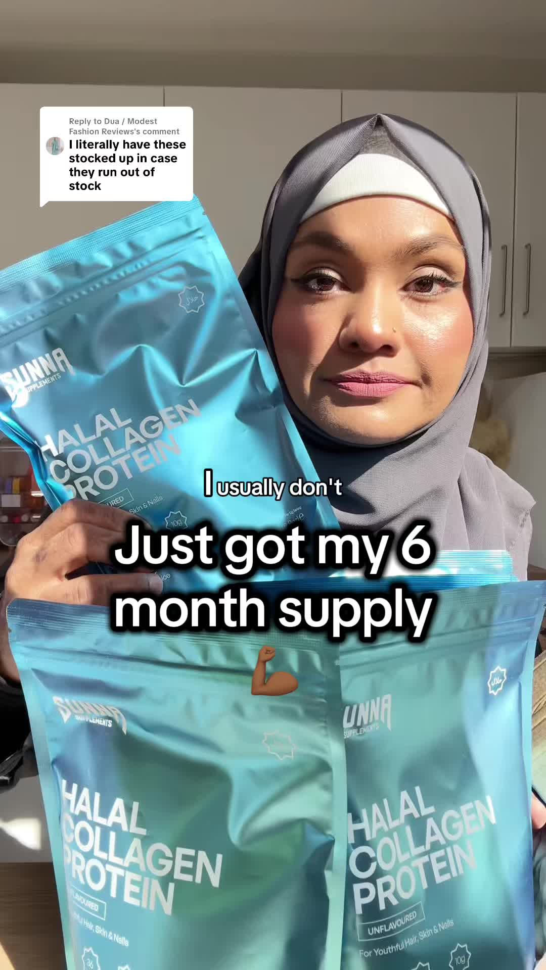 TikTok post by @shifascorner for Sunna Supplements. Caption reads: [...] skin & nails with daily collagen. @Sunna....