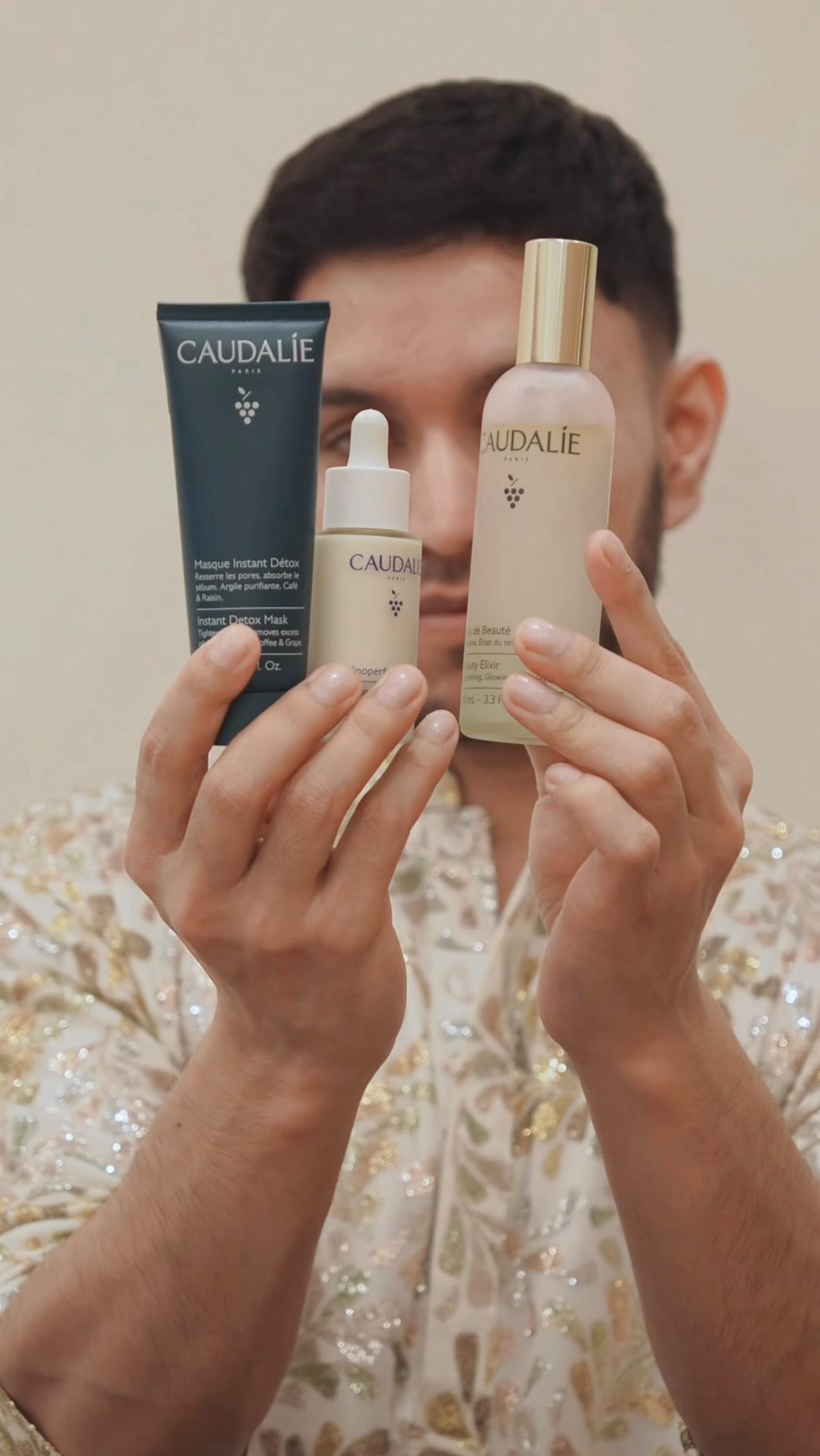 Instagram post by @yashwantsngh for Caudalie. Caption reads: Festive Glow Beauty DIY ft. @caudalieindia....