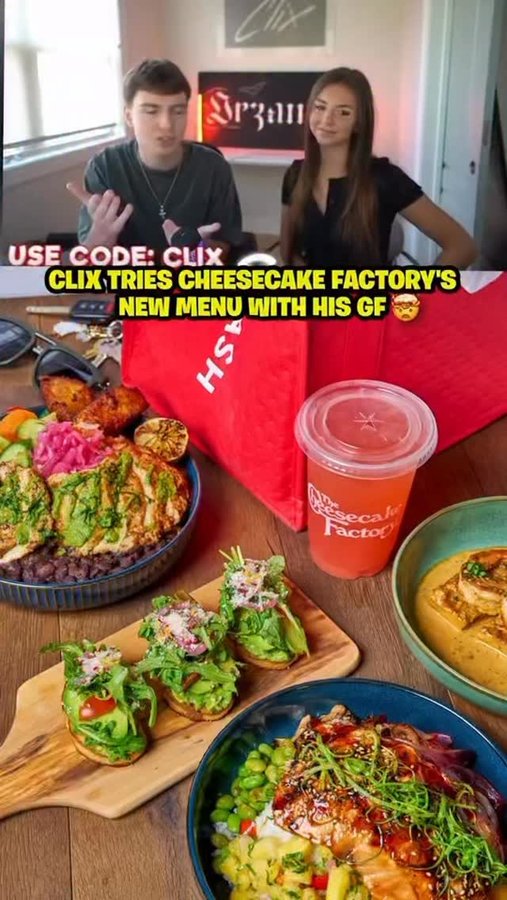 Instagram post by @clix for The Cheesecake Factory. Caption reads: Thank you @cheesecakefactory & @doordash for the....