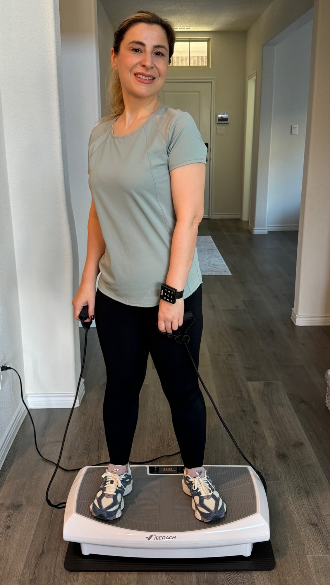 Instagram post by @amerikada.mutfak for MERACH. Caption reads: Level up your workouts with the MERACH 2490 4D....