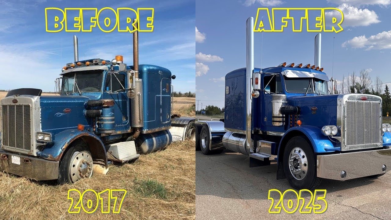 YouTube post by @TwinStix for Valencia Theater Seating. Caption reads: Peterbilt 359 Restoration Ep.126 Finally Finished.