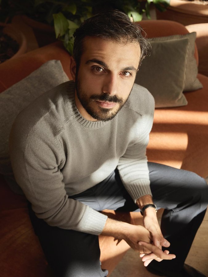 Instagram post by @giasau for Falconeri. Caption reads: Shooting with @falconeriofficial....