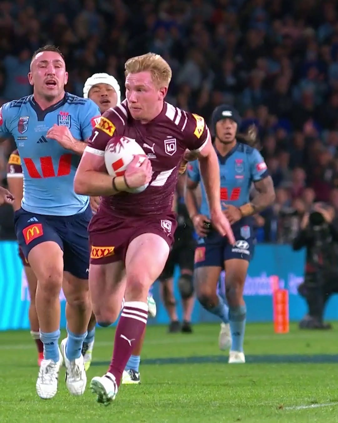 Instagram post by @nrl for Telstra. Caption reads: No surprise here - Tom Dearden hit top gear in....