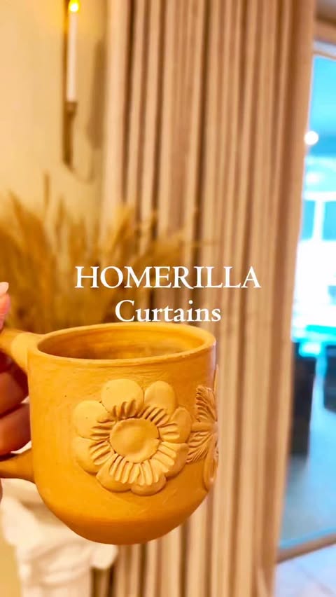 Instagram post by @jv_love_coffee for Homerilla. Caption reads: [...] Blackout Curtains in Oat Latte from....