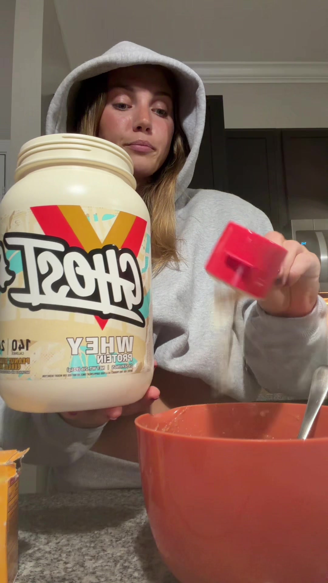 TikTok post by @lydia.bolandd for GHOST Lifestyle. Caption reads: [...] • 1 cup almond flour • 1 scoop @GHOST....
