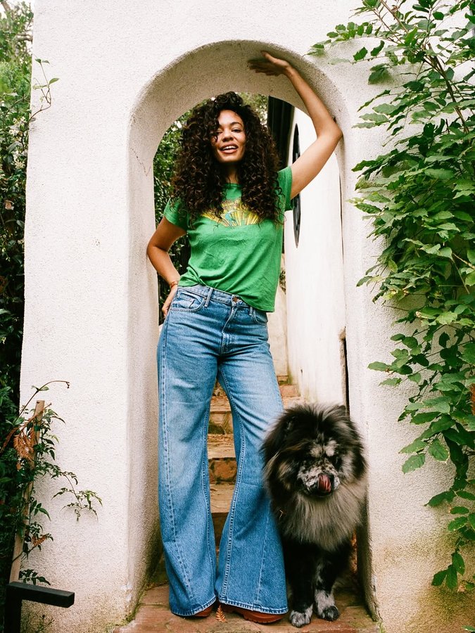 Instagram post by @aurorajames for Mother Denim. Caption reads: 3 months, 4 countries, 14 flea markets, 8 cities,....