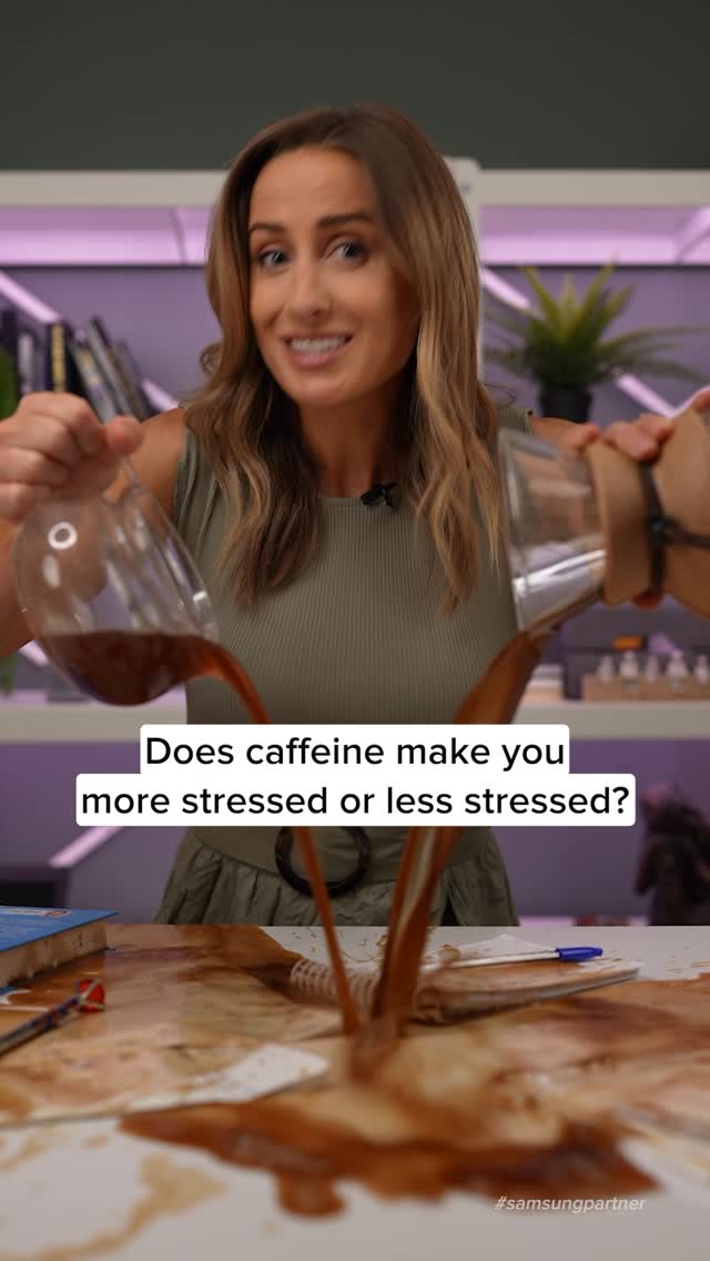 Instagram post by @drjulie for Samsung. Caption reads: #ad Does caffeine make you more stressed - or....