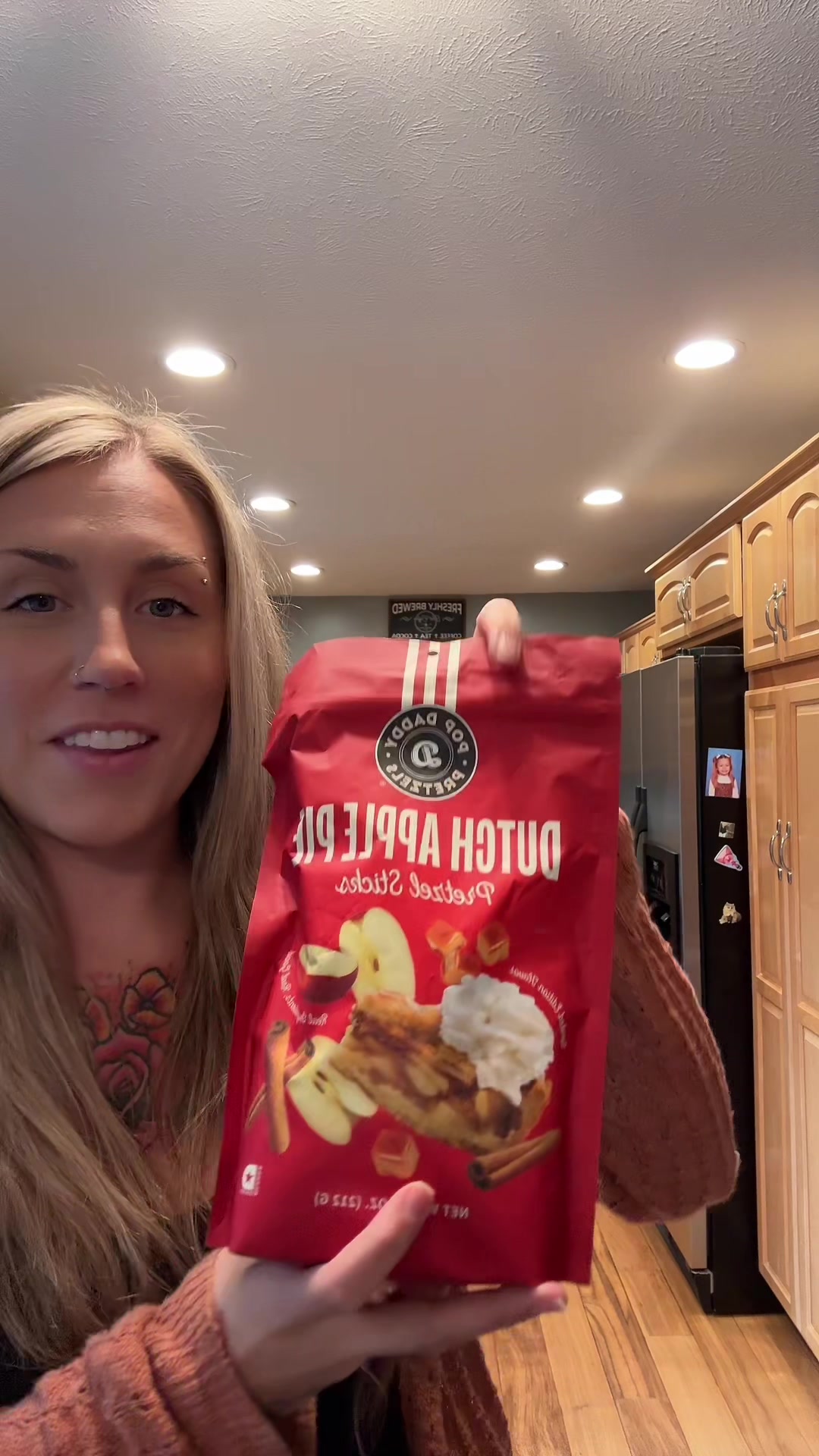 TikTok post by @desi_leighh for Popdaddy Snacks. Caption reads: Dutch apple pie 🤤🥧🤍 @Popdaddysnacks @Naterbean....