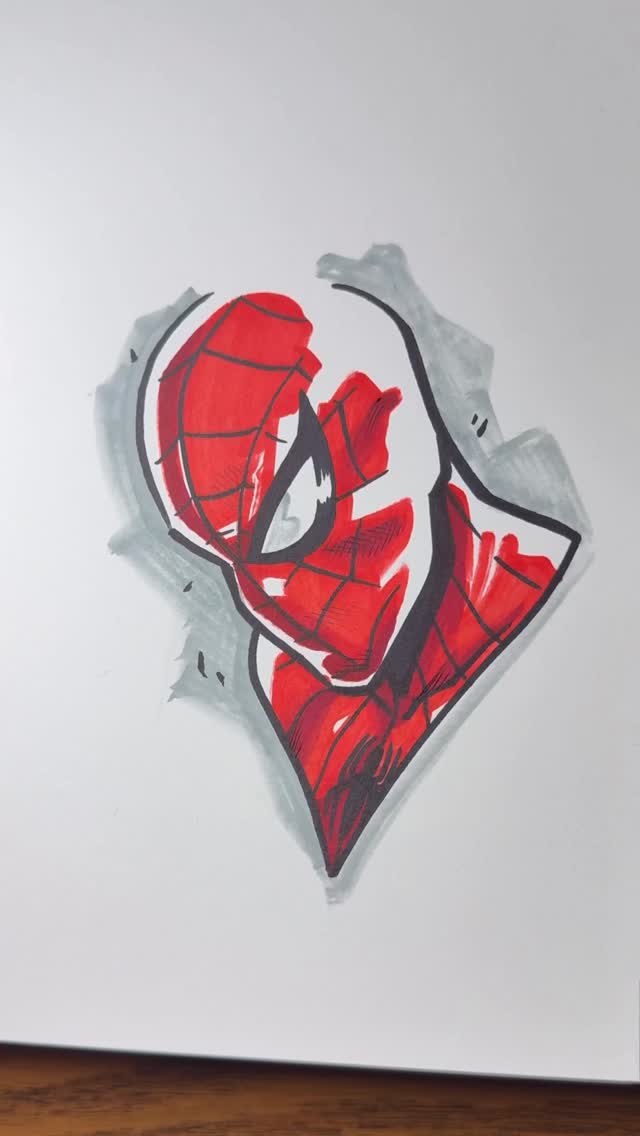 Instagram post by @benji.stuff for Sharpie. Caption reads: Quick Spiderman sketch and coloring tutorial 🤟🕸️....