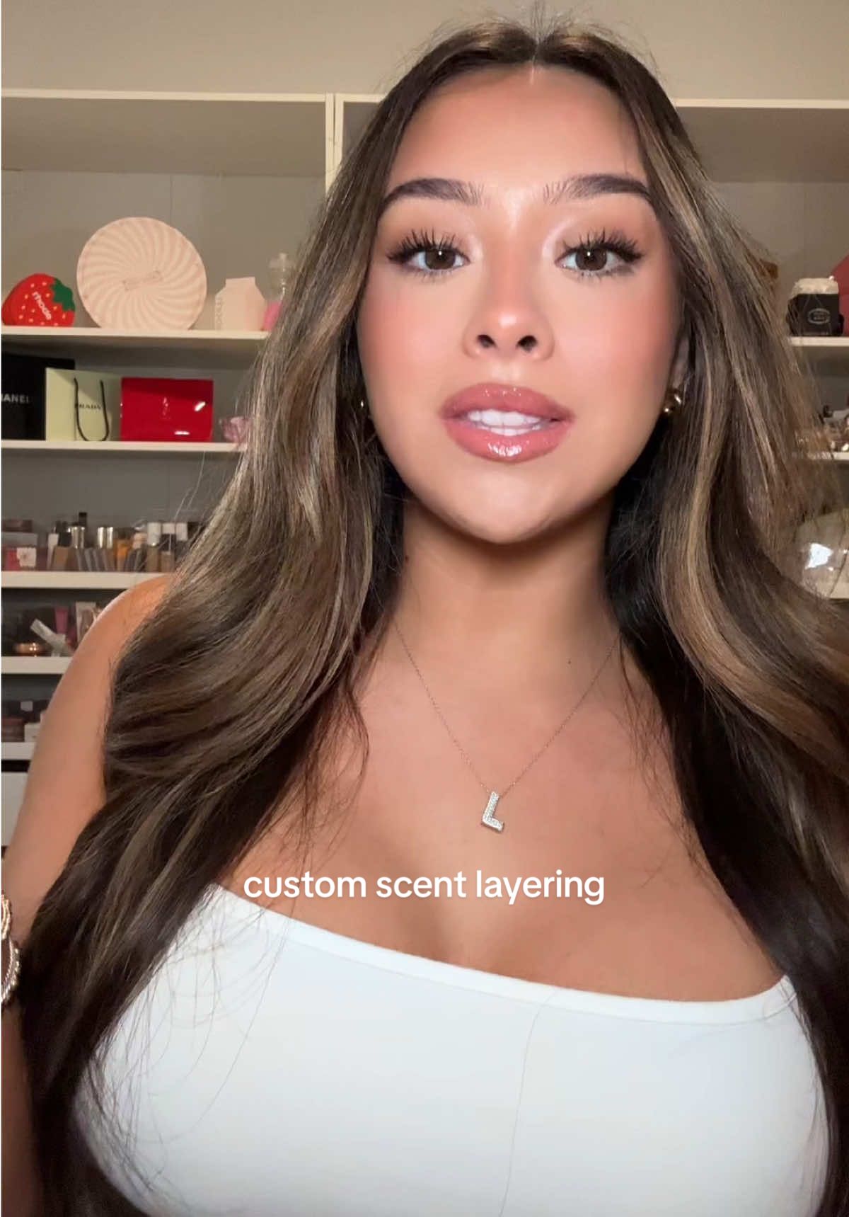 TikTok post by @leahraquel12 for Walgreens. Caption reads: [...] body mist 🤍 shop now at @Walgreens! ....