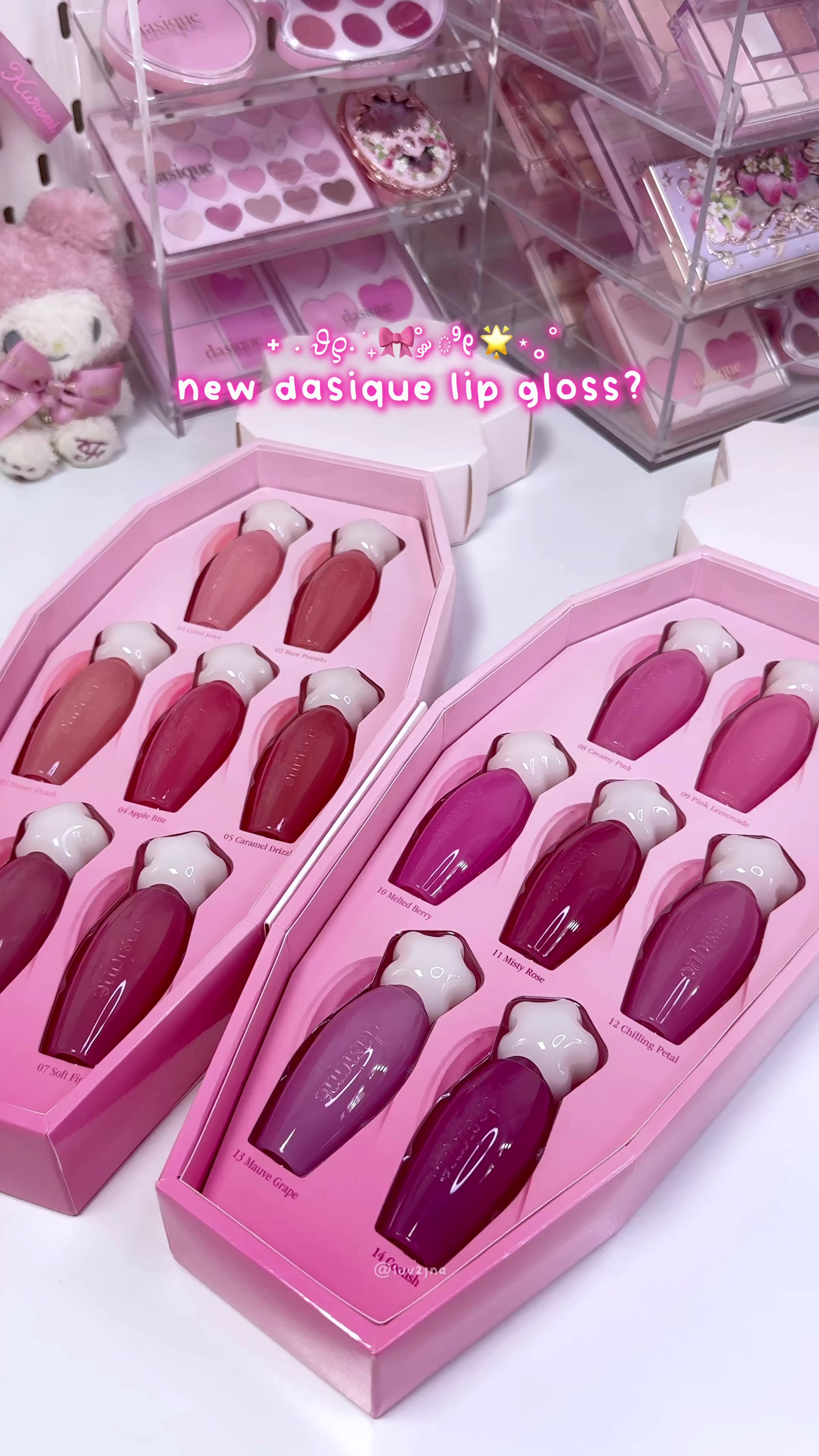 TikTok post by @luv2jna for Dasique. Caption reads: NEW dasique pure water lip gloss 🌟💕 — available....