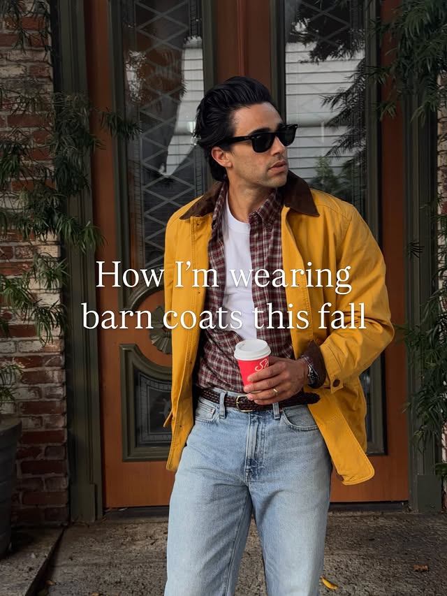 Instagram post by @michaeltjacob for J.Crew. Caption reads: How I’m styling barn coats this fall with @jcrew....