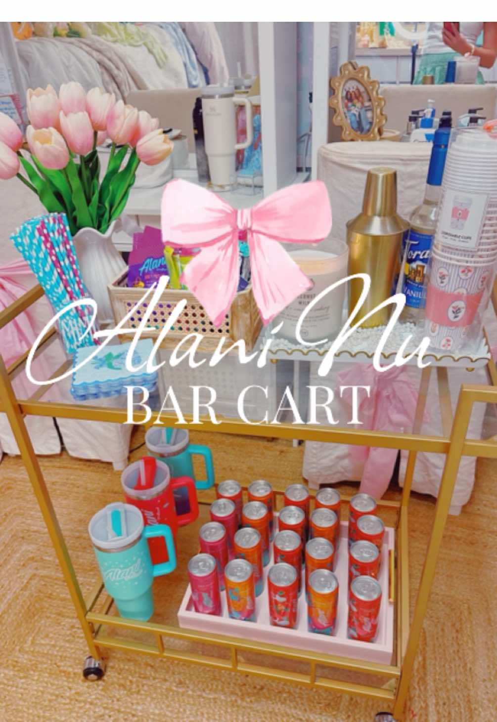 TikTok post by @mimiannnee for Alani Nutrition. Caption reads: Alani Bar Cart Makeover 🩵🩵 Should I go mobile?....