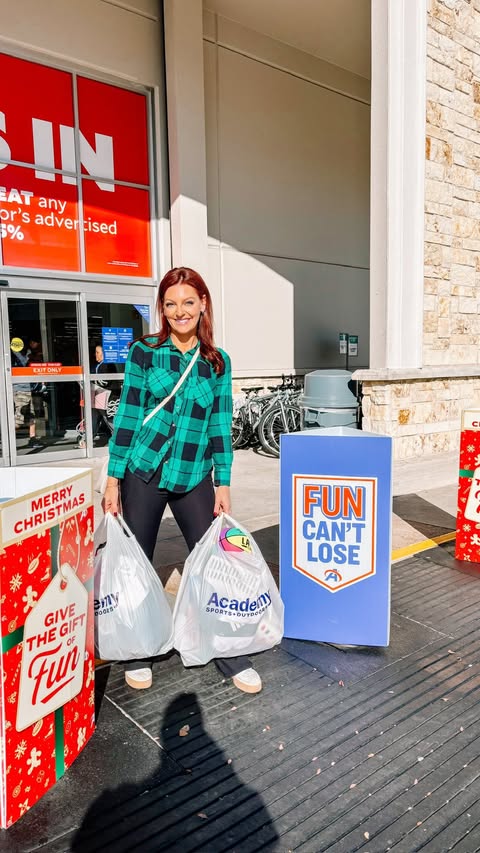 Instagram post by @juliamoralesclark for Academy Sports + Outdoors. Caption reads: Last minute gifts @academy! One-stop shop for....