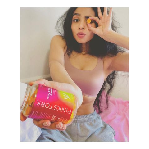 Instagram post by @theramyaraj for Pink Stork. Caption reads: [...] at bay, far, far away!🧡 . . . . . .....