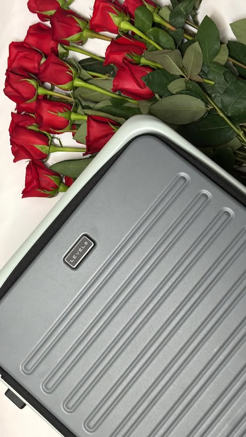 Instagram post by @victoriavesce for LEVEL8. Caption reads: Flowers fade. This luggage lasts. 😌✈️....