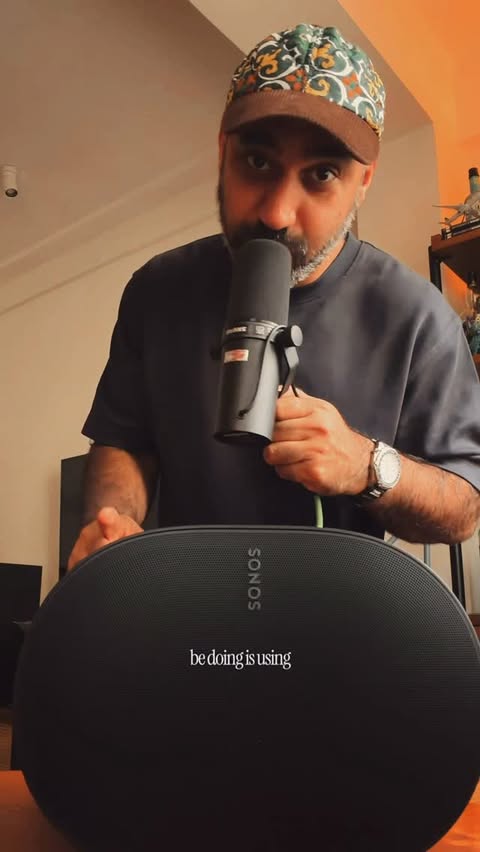 Instagram post by @aneeshb for Sonos. Caption reads: @sonos Era 300s and the Sub 4 are now my go to....