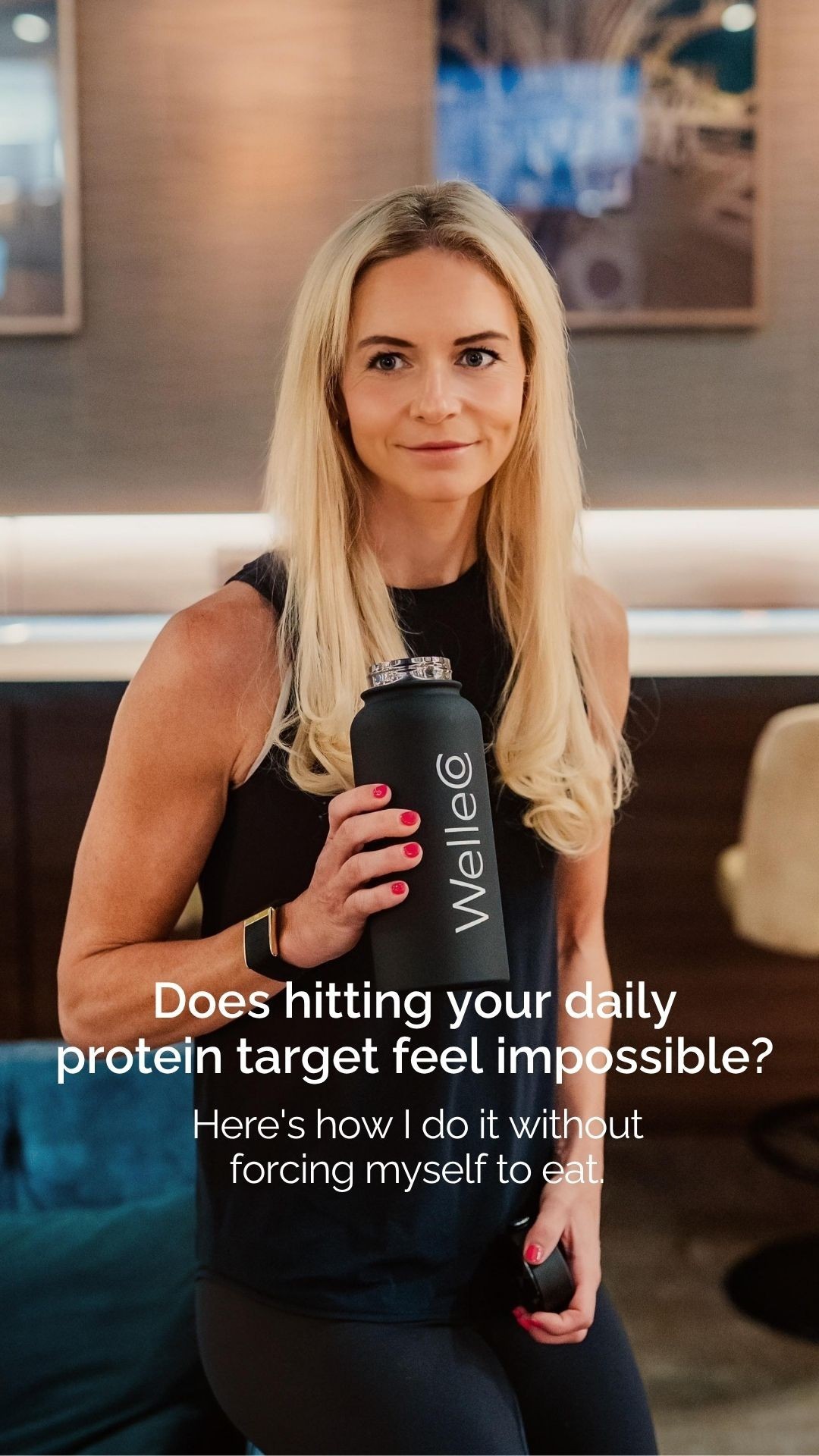 Instagram post by @angelasfoster for WelleCo. Caption reads: [...] workout and protect your muscle.⁠ ⁠ @WelleCo....