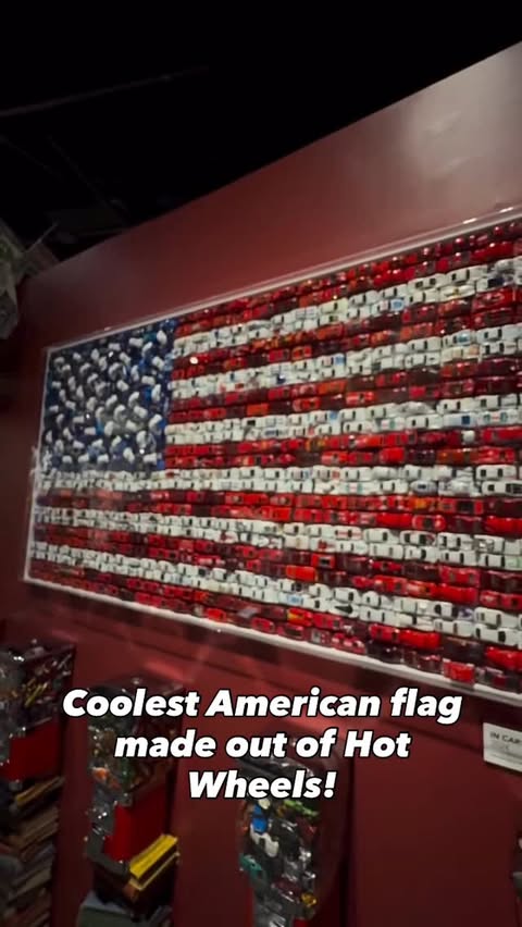 Instagram post by @fastfuriousjosh for Hot Wheels. Caption reads: Coolest American flag 🇺🇸 made out of Hot Wheels!....
