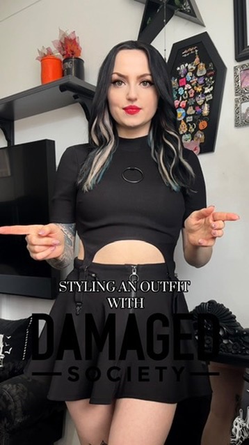 Instagram post by @catarinaxjane for Damaged Society. Caption reads: The new Damn Tragic range by @damagedsocietystore....