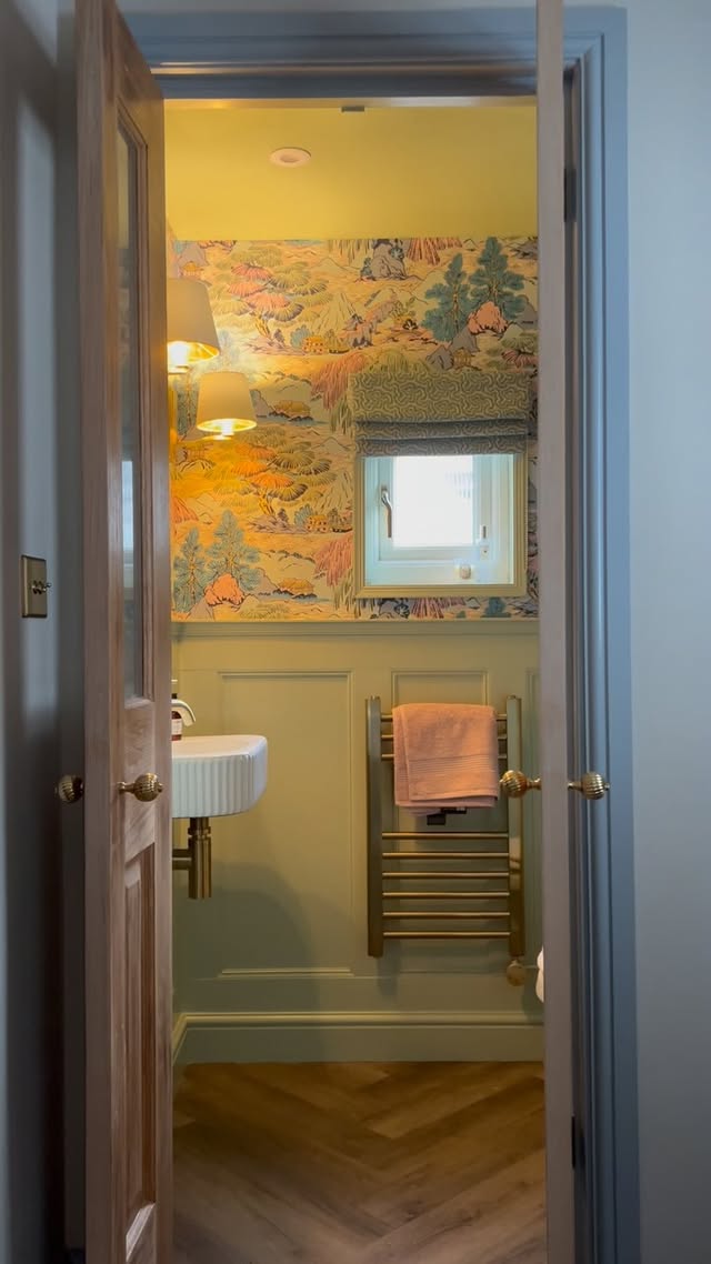 Instagram post by @jackdmarch for Linwood Fabric. Caption reads: DOWNSTAIRS TOILET REVEAL Ad/ Pr | it’s finally....
