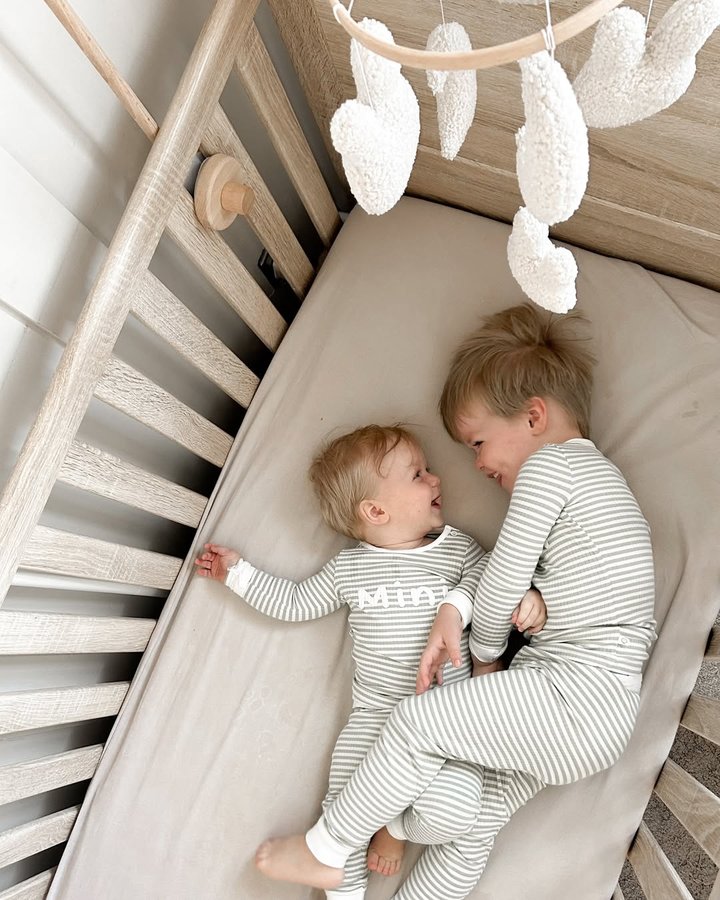Instagram post by an influencer for MORI. Caption reads: ☁️✨🕊️🌿🍼🤍 Matching Pjs @babymoriofficial *ad....